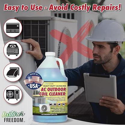 Nature's Freedom HVAC Coil Cleaner – Heavy Duty Alkaline Formula for Outdoor AC Condenser Units – Gallon