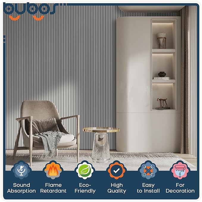 BUBOS 10 Pack Large Acoustic Panels, 48"X 12"X 0.4" Sound Proof Panels for Walls,Decorative Self-Adhesive Acoustical Wall Panels,3D Slat Sound Panels for Home Office Studio (White 01)