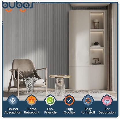 BUBOS 10 Pack Large Acoustic Panels, 48"X 12"X 0.4" Sound Proof Panels for Walls,Decorative Self-Adhesive Acoustical Wall Panels,3D Slat Sound Panels for Home Office Studio (White 01)