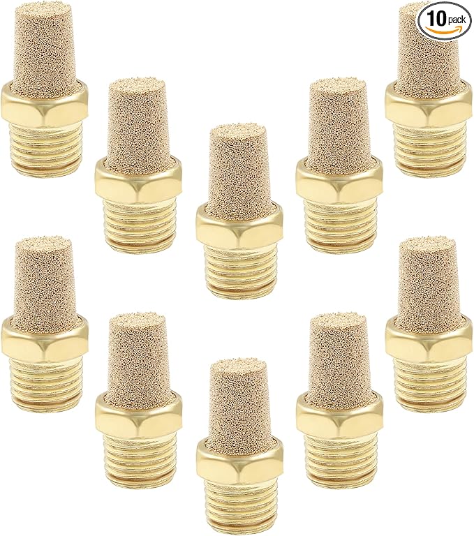 10 Pack 1/4" Male Thread Pneumatic Brass Exhaust Muffler Filter Air Pneumatic Mufflers Air Line Fitting Hex Sintered Silencer