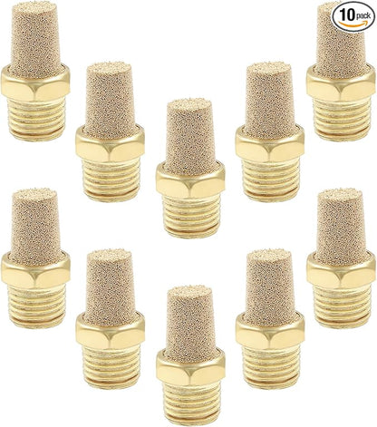 10 Pack 1/4" Male Thread Pneumatic Brass Exhaust Muffler Filter Air Pneumatic Mufflers Air Line Fitting Hex Sintered Silencer