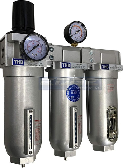 SUPER HEAVY DUTY HIGH FLOW AIR FILTRATION SYSTEM, 2 STAGE PARTICULATE FILTER PLUS OIL REMOVING COALESCING FILTER COMBINATION (1/2" NPT, MANUAL DRAIN)