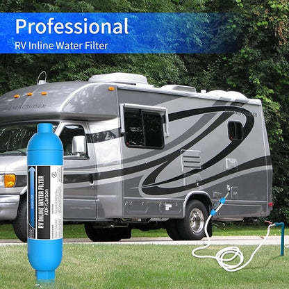 RV Inline Marine Water Filter, Reduces Chlorine, Bad Taste, Odor for RVs,NSF Certified with Flexible Hose Protector,Pack of 2