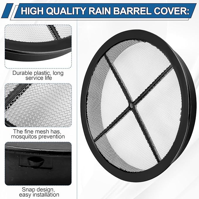 Rain Barrel Screen for Rain Barrel, 6 Inch Rain Barrel Cover for Rain Water Collection Barrel Diverter System, Rain Barrel Kit Vent Keep Mosquitos and Debris Out of Rain Barrels - Rain Barrel Parts