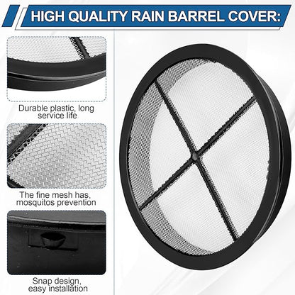 Rain Barrel Screen for Rain Barrel, 6 Inch Rain Barrel Cover for Rain Water Collection Barrel Diverter System, Rain Barrel Kit Vent Keep Mosquitos and Debris Out of Rain Barrels - Rain Barrel Parts