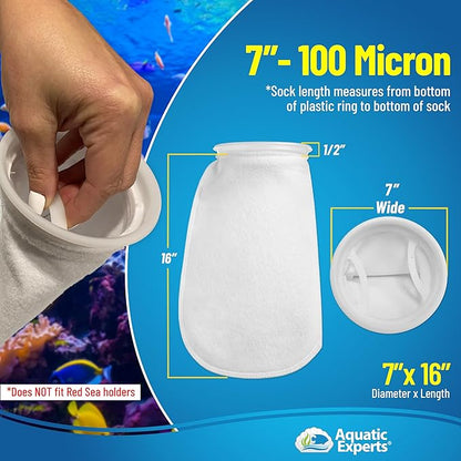 Aquatic Experts 7 Inch Filter Sock - 100 Micron Felt Filter Sock, Filter Socks for Saltwater Aquarium, Fish Tank Sump Filter Sock, Freshwater Aquarium Socks, Reef Filter Sock, (7"x16", 4 Pack)