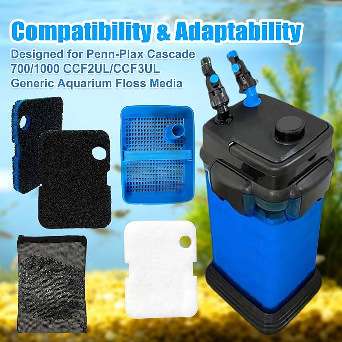 Replacement Canister Filter Pads for Cascade 700/1000 CCF2UL/CCF3UL Generic Aquarium Floss Media, 2 Upgraded Activated Carbon-Coarse-Activated Carbon Filter Pads and 6 White Floss (8)