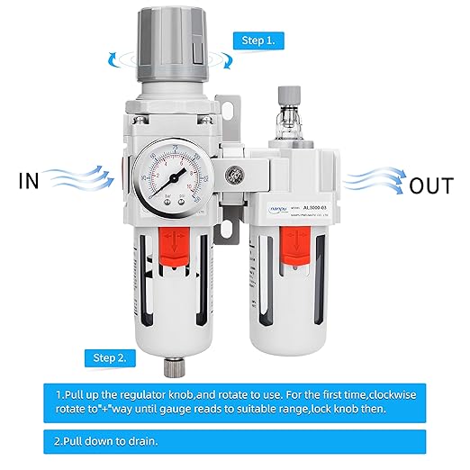 NANPU 3/8" NPT Compressed Air Filter Regulator Lubricator Combo Water/Oil Trap Separator - Gauge(0-150 psi), Poly Bowl, Semi-Auto Drain, Bracket - 3 in 1 Two Unit