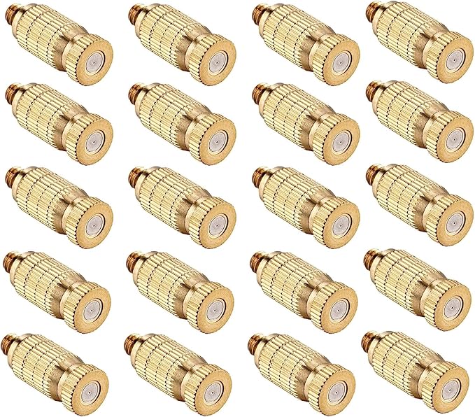 20pcs High Pressure Atomizer Nozzle Brass Misting Nozzles for Outdoor Cooling System, Landscaping, Greenhouse Irrigation, Air Humidification, Anti-Drip Fogging Spray Head(0.016"/0.4mm)
