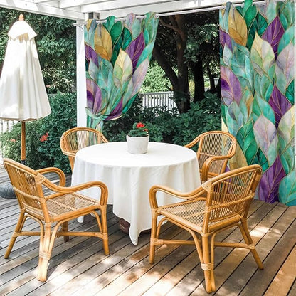 Leaves Outdoor Curtains for Patio Gorgeous Leaf Abstract Spring Waterproof Outside Curtains with Grommet Top Weatherproof Curtain for Cabana Pergola Gazebo, 2 Pack, 54" W x 108" L