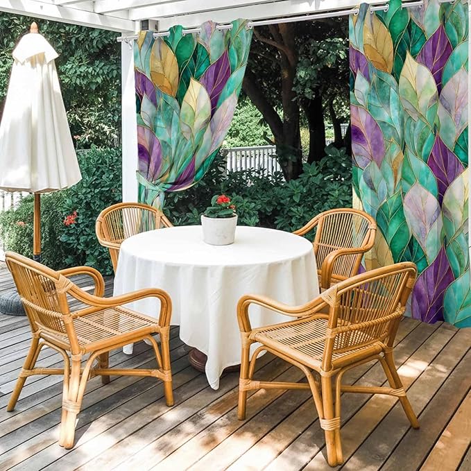 Leaves Outdoor Curtains for Patio Gorgeous Leaf Abstract Spring Waterproof Outside Curtains with Grommet Top Weatherproof Curtain for Cabana Pergola Gazebo, 2 Pack, 54" W x 95" L
