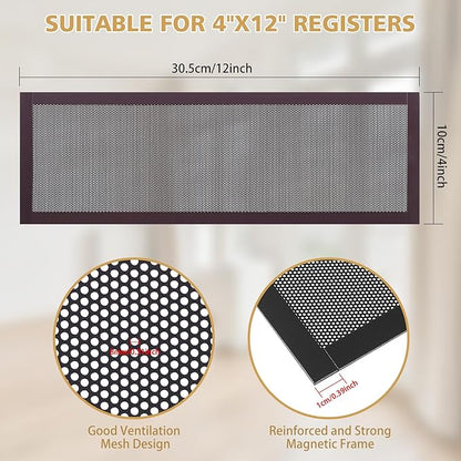6 Pack Strong Magnetic Floor Vent Cover - PVC Mesh Register for Wall Ceiling Floor Catch Debris Hair Insect (Black, 4 x 12 Inch)