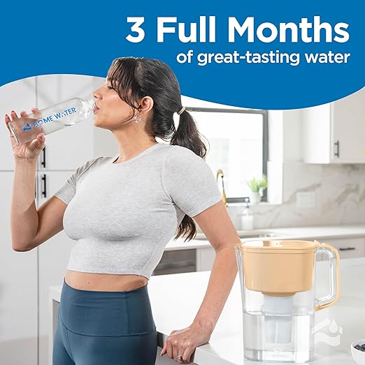 HOMEWATER 10-Cup Pitcher Filter (Peach) – BPA-Free, High-Capacity 2.4L Pitcher with Fast-Flow Carbon Filter, Wide Mouth for Easy Pouring, Removable Filter Replacement, Locking Lid, and Dishwasher-Safe