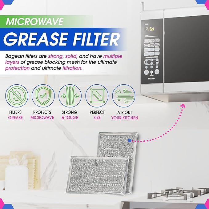 Microwave Filter Replacement 5.12” x 7.64” Fits Frigidaire 5304464105 WB06X10608 GE Microwave Filter - Aluminum Mesh Screen Grease Filter - Filters Air Entering Over the Range Oven Vent Fan (4-Pack)