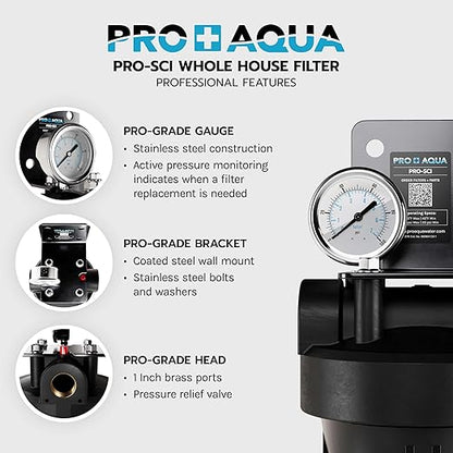 PRO+AQUA PRO-SCI-S65E Whole House Water Filter & Softener Bundle | 65,000 Grain Capacity | Removes Chlorine, Sediment, VOCs, Calcium & Magnesium | Ideal for 4–6 Bathrooms | Extra High-Flow Design
