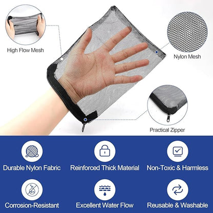 16 Pcs Aquarium Filter Media Bags with Plastic Zipper, Fish Tank Fine Mesh Bags for Activated Charcoal Aquarium, Reusable Aquarium Accessories for Ceramic Rings, Volcano Rock(4inx6in Black, White)