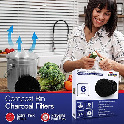 BioStrike Compost Crock - Activated Carbon Filters for Compost Bucket, Control Kitchen Odors, 5.5-inch Round, Made in USA (4 Count)