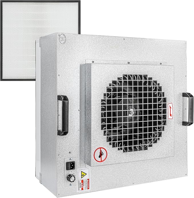 Professional HEPA Laminar Flow Hood, H14 High Efficiency Filter, Silver, 22.6x22.6x10.2 Inch, Clean Room Grade Laboratory Fan System with Control Board