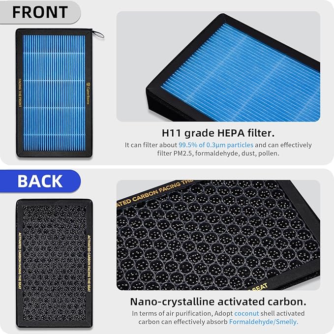 Air Conditional Replacement with Activated Carbon for Tesla Model 3 Model Y HEPA Cabin Air Filter Accessories 2016-2024/2025/2026 Juniper Highland Upgraded Version(2 Pack)