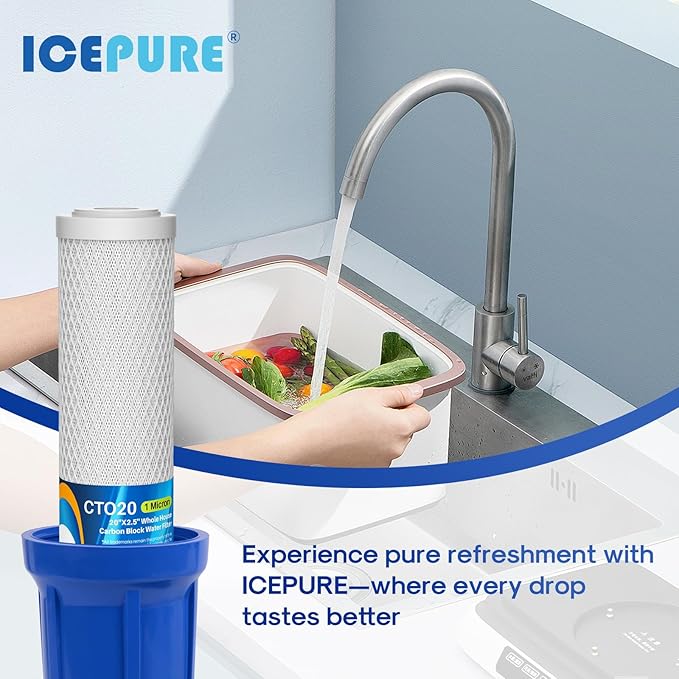 ICEPURE 1 Micron 20" x 2.5" Whole House CTO Carbon Sediment Water Filter Cartridge Compatible with C1-20, EP-20, HX-CB-25-2010, F3WCB32, Pack of 1