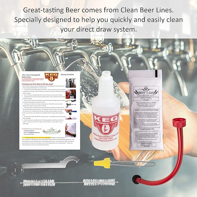 Kegconnection Kegerator Beer Line Cleaning Kit - Easy and Safe to Use Keg Cleaner - with Brew Clean Solution and More