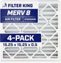 Filter King 15.25x15.25x0.5 Air Filter | 4-PACK | MERV 8 HVAC Pleated A/C Furnace Filters | MADE IN USA | Actual Size: 15.25 x 15.25 x 0.5"