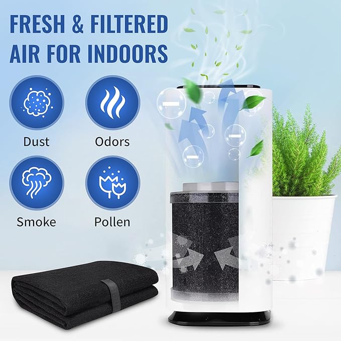 CFS – Pack of 2, Universal Cut to Fit Carbon Pre-Filter Pad Roll for Air Purifiers, Range Hood, Furnace Filters, & Air Conditioner Filters – Fresh Air for Indoor – Charcoal Air Filter Sheet – 12"x48"