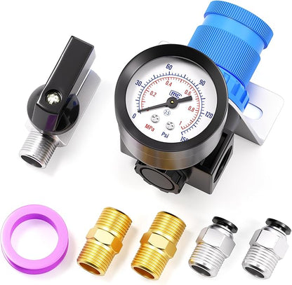 TAILONZ PNEUMATIC 5-in-1 1/4 Inch NPT AR2000 Mini Pressure Regulator Kit for Compressed Air Systems, Adjust 0 to 145 Psi