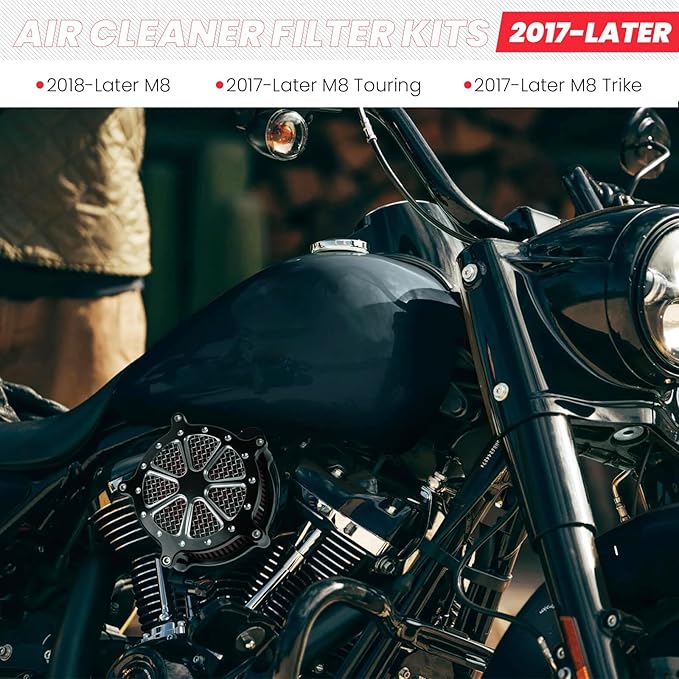 Harley M8 Air Filter, High-Flow Air Filter compatible with Harley Davidson Touring Street Road Glide Road King 2017+, Softail 2018+,Reusable Aluminum Air Intake Filter