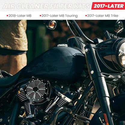 Harley M8 Air Filter, High-Flow Air Filter compatible with Harley Davidson Touring Street Road Glide Road King 2017+, Softail 2018+,Reusable Aluminum Air Intake Filter