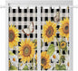 Sunflowers Bedroom Curtains 72 Inch Length, Window Curtains Tab Top, Yellow Flowers Butterfly Farmhouse Black Plaid Light Filtering Window Treatments Drapes 52"x72" 2 Panel