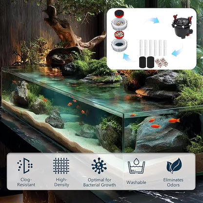 20 PCS Replacement Filter Media Kit for Fluval FX4/FX5/FX6 Aquarium Filters, Including Carbon Filter Pads, Bio-Foam Block, Bio Ceramic Rings, Bio-Foam Pads
