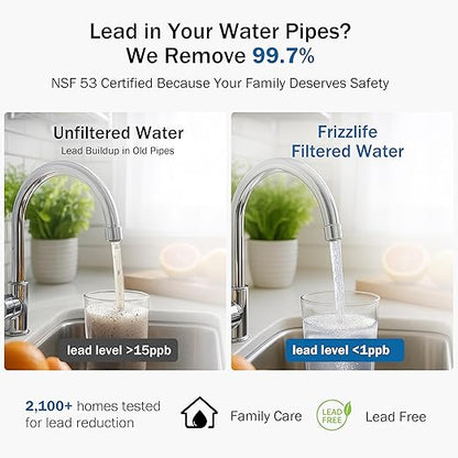 Frizzlife Under Sink Water Filter System-NSF/ANSI 53&42 Certified High Capacity Direct Connect Under Counter Drinking Water Filtration System-0.5 Micron Reduces Lead, Chlorine, Bad Taste & Odor, Black
