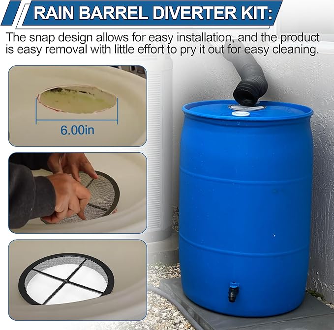 Rain Barrel Screen for Rain Barrel, 6 Inch Rain Barrel Cover for Rain Water Collection Barrel Diverter System, Rain Barrel Kit Vent Keep Mosquitos and Debris Out of Rain Barrels - Rain Barrel Parts