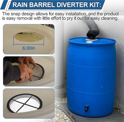 Rain Barrel Screen for Rain Barrel, 6 Inch Rain Barrel Cover for Rain Water Collection Barrel Diverter System, Rain Barrel Kit Vent Keep Mosquitos and Debris Out of Rain Barrels - Rain Barrel Parts