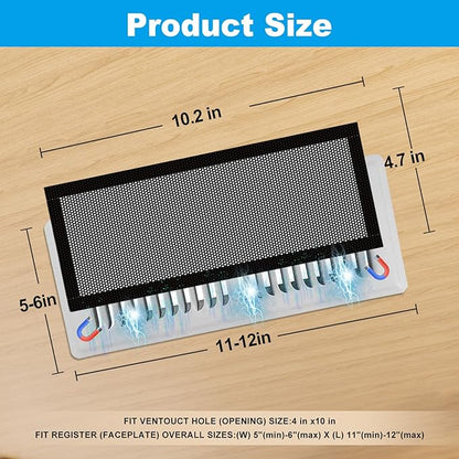6-Pack Black Magnetic Vent Covers 4.7x10.2 Inch - Universal Fit for Floor, Wall & Ceiling Registers (5"-6" Width x 10"-12"Length) | High Airflow Mesh Design | Tool-Free Easy Installation