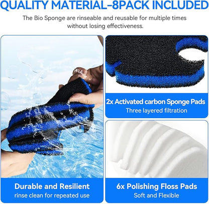 Replacement for Pondforse Canister Filter 172GPH 225GPH 264GPH Aquarium Filter Media Sponge Fits AMOSIJOY Canister Filter 172 GPH 225GPH 265GPH for Aquariums Fish Tanks Turtle Tank 8-Pack