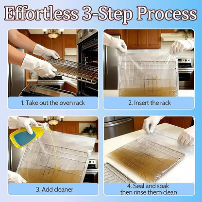RackRescue - Professional Oven Grate Washing Bags | 10 Piece Large Capacity Degreasing Set with Reinforced Seams & -Resistant Film for Microwaves, Smokers, Kitchens and Barbecue
