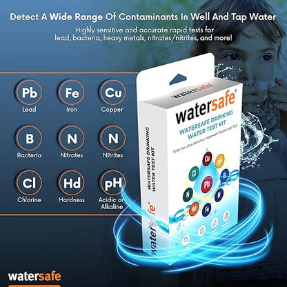 Watersafe The Original Water Testing Kit for Drinking Water, Well and Tap Water, Sensitive Lead in Water Test, Bacteria, Hardness, pH, Nitrates, Easy Instructions, Lab-Accurate Results, 2 Pack