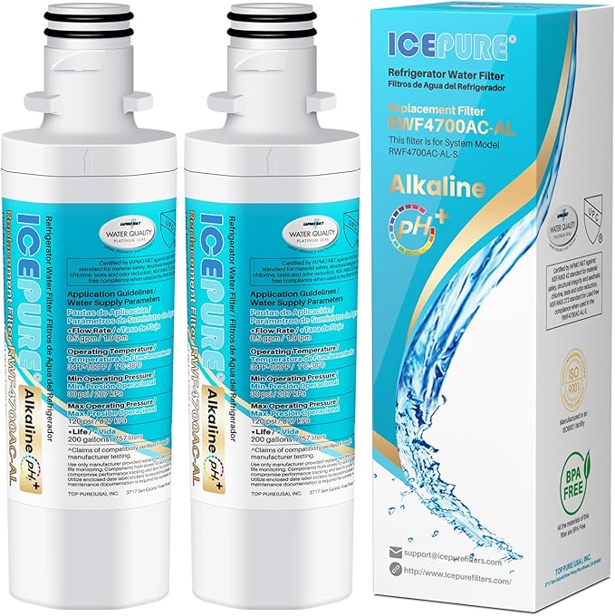ICEPURE Alkaline LT1000PC Refrigerator Water Filter Replacement for LG LT1000P/PC/PCS, Kenmore 9980, ADQ74793501 ADQ74793502 ADQ747935 MDJ64844601 LMXS28626S LFXS26973S, LT1000, Enhances PH, 2Pack
