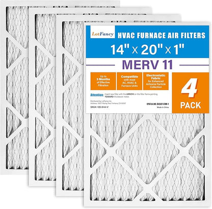 LotFancy 14x20x1 Air Filter MERV 11 4-Pack, Electrostatic Pleated AC Furnace Air Filter, Captures Dust, Smog & Pet Dander, Actual Size: 13.75"x19.75"x0.75"