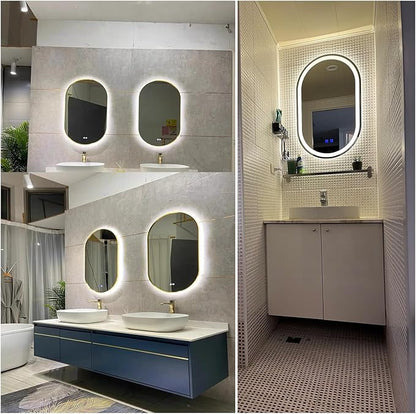 Bathroom Led Mirror ，Bathroom Mirror with LED Lights，LED Mirror for Bathroom，Backlit Bathroom Mirror ，with Touch Sensor/Demister pad，Shatterproof，Adjustable Lights(A,H100*W60cm/H39.4*W23.6IN)