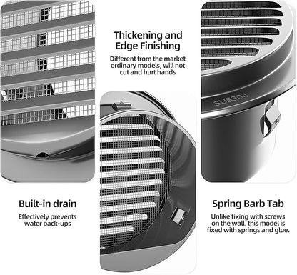4" in Heavy Duty Thickened 304 Stainless Steel Air Vent Cover Louvered Grille Cover Vent Hood Flat Ducting Ventilation Air Vent Wall Air Outlet with Fly Screen Mesh for House (4inch-100mm Flat Black)