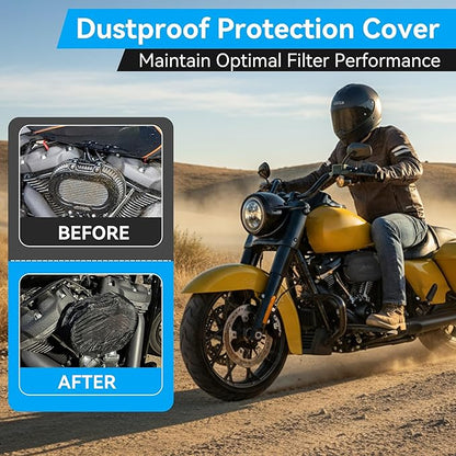Meonum 2 Pack Air Filter Waterproof Rain Sock Covers, Compatible with Harley 114 Road King/Touring/FLHR/FLHX/Dyna/Softail, Air Cleaner Dustproof Protective Wraps Covers