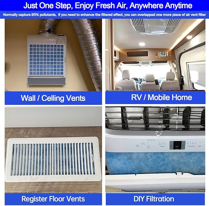 Air Vent Filters Roll,12" x90" Cut to Fit Air Filter Material(60+Filters),MERV 8 Triple Filtration Electrostatic Vent Filter for Home Floor,Ceiling,Furnace, AC & HVAC-Includes 48 Adhesive Hook Tape