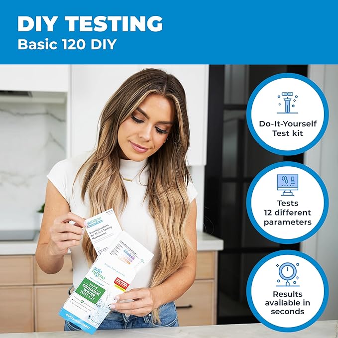Safe Home® 12-in-1 Drinking Water Test Kit – DIY Testing for Hardness, Copper, Nitrate, Fluoride, Iron, and More – City Taps or Well Water – 10-Strips Issue a Total of 120 Tests/Kit