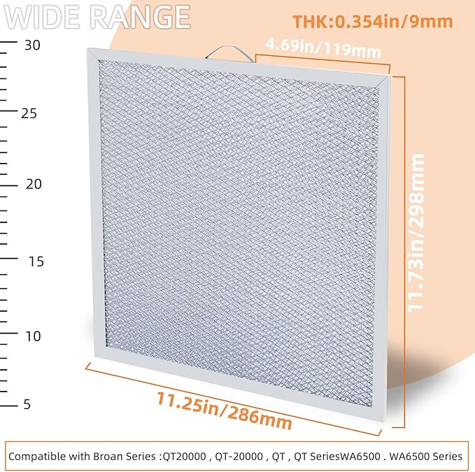 99010316 Range Hood Grease Vent Filter 11 1/4" x 11 3/4" for Broan Range Hoods, Replacement Model WA65AF, NTK7450000, 990721400A,S99010316-2 Pack