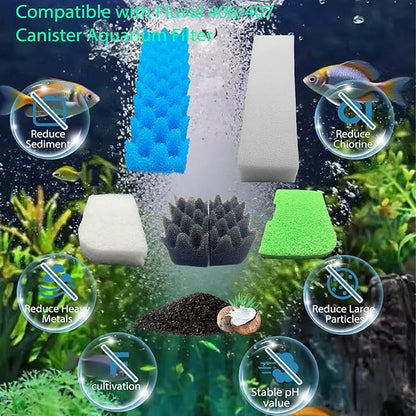 42 packs 306/307 canister filter replacements compatible with Fluval 306/307 aquarium filters. Includes filter media set with biofoam, activated carbon, and ceramic rings. Upgraded version. (2)