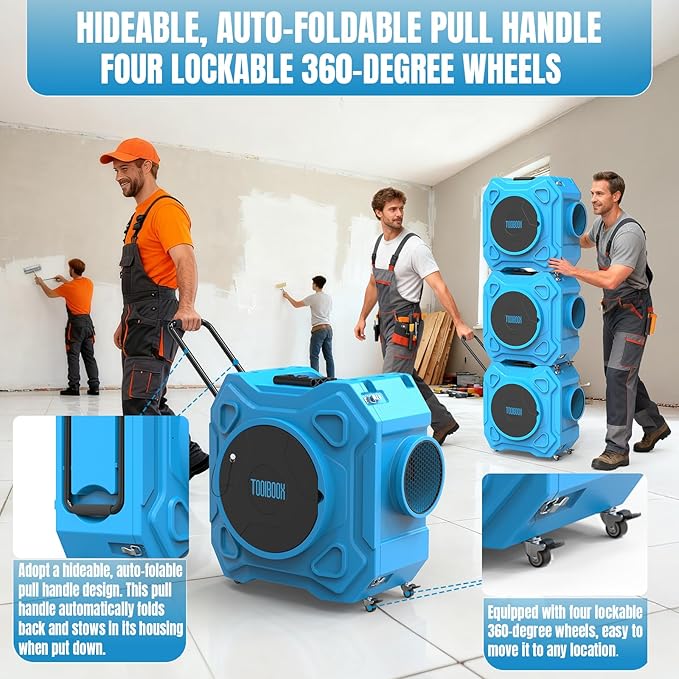 Air Scrubber with 3-Stage Filtration, 970CFM HEPA Air Scrubber Negative Air Machine with Lockable 360° Wheels & Auto-Foldable Handle, Portable Heavy Duty Air Cleaner for Home Industrial Commercial Use