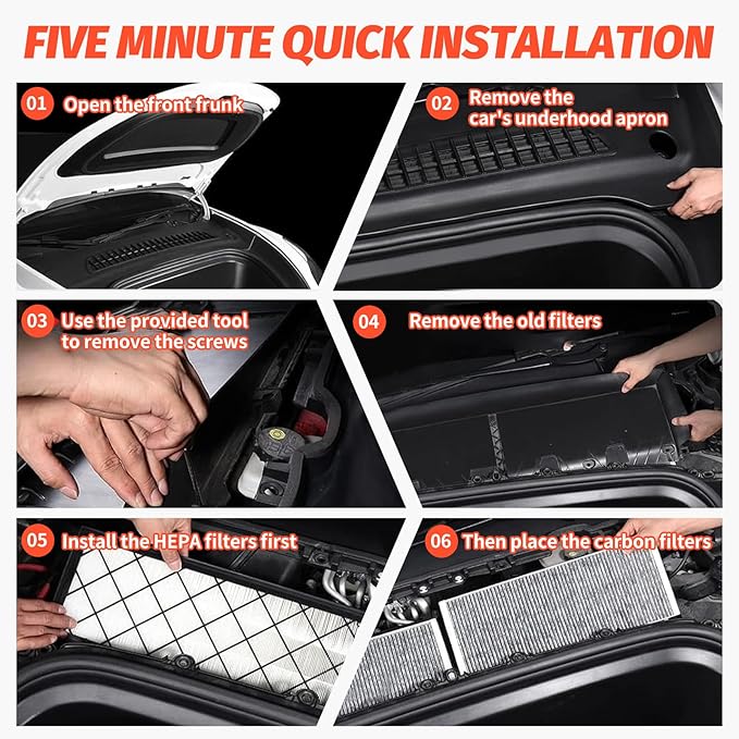 Cabin Air Filter HEPA Air Intake Filter For Tesla Model Y (2020-2025),Air Filter with Activated Carbon Replacement,OE# 1658375-00-A 1658376-00-A (Set of 4)